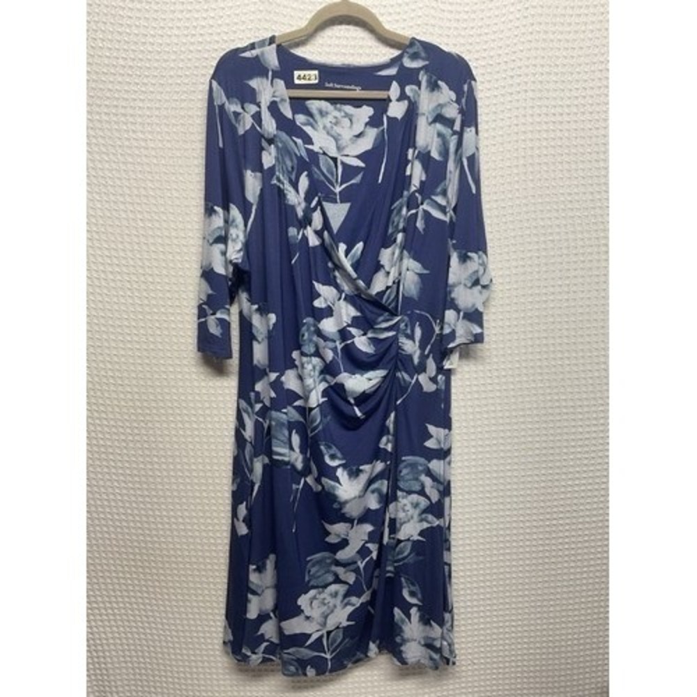NWT Soft Surroundings Blue Hyannis Floral Faux Wrap Midi Dress Women 2X China